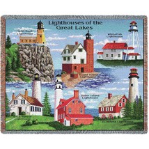 72x54 Great Lakes LIGHTHOUSE Ocean Sea Nautical Tapestry Afghan Throw Blanket - £50.80 GBP