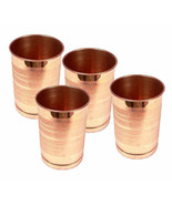 Set Of 4 Line Glass Set Tumbler Pure Copper Water Glass Set Drink Ware S... - $33.37