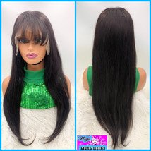 Virgin Hair Black Chyna With Bangs&quot; Straight lace wig, Brazilian Lace front Virg - £140.59 GBP