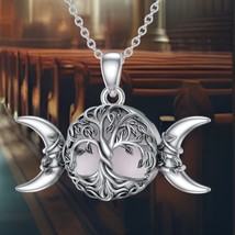 Tree of Life A Triple Moon Goddess Necklace - 925 Sterling Silver with Moonstone - £80.77 GBP