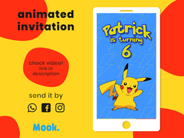 Pikachu Pokemon Video Invitation Animated, Pikachu Digital Birthday Invitation - £10.22 GBP