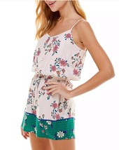 KINGSTON GREY Womens Beige Tie Gathered 3 Inseam Floral V Neck Romper Juniors S - £12.78 GBP