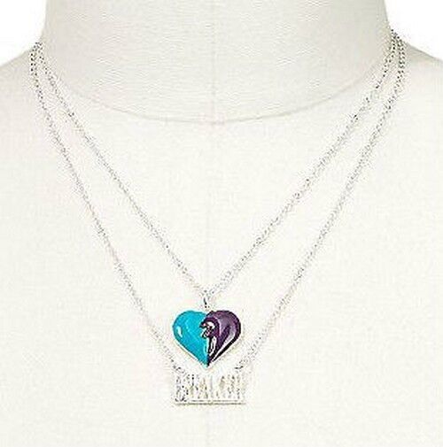 SO Silver Tone Heart Breaker Charm Necklace Set Pair of 2 Necklaces SWEET - $12.85
