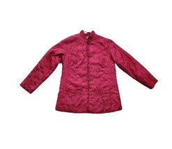 Vintage Women Silk Brocade Jacket Mandarin Chinoiserie Overcoat Magenta S/M - £46.70 GBP