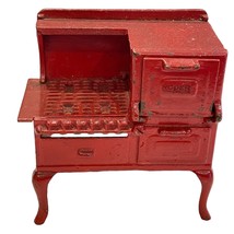 1920&#39;s Arcade Co. Cast Iron Toy Roper Gas Stove Red Miniature Dollhouse Antique - £98.89 GBP