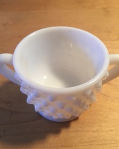 Vintage 70s Milk Glass hobnail style small sugar bowl with 2 handles image 3