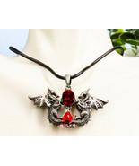 Ebros Red Saphire Dual Dragon Guardians Pendant Jewelry Necklace Lead Free - £13.27 GBP
