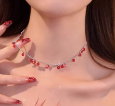 Niche red crystal tassel titanium steel necklace jewelry female spice gi... - £15.47 GBP
