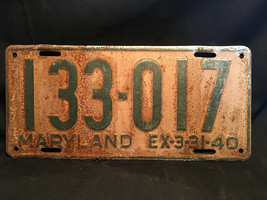 Old Vtg Antique Collectible 1940 (133-017)Maryland License Plate - £31.81 GBP