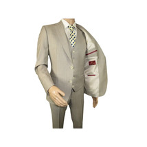 Men Suit BERLUSCONI Turkey 100% Italian Wool Super 180's 3pc Vested #Ber13 Beige image 6