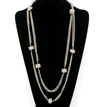 Silver Multi Strand Scrolled Drum Like Bead Necklace Silver Plated 2 Strand 15&quot; - £3.17 GBP