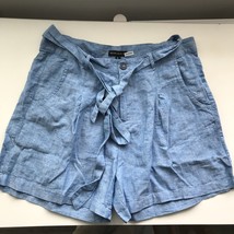 Silver Jeans Co L Shorts Blue Linen High Rise Pleated Belt Preppy Coasta... - $21.11