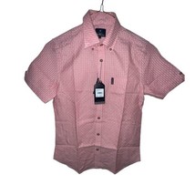 Ben Sherman Men Size Small Short Sleeve Button Down Shirt Peach Pink Plaid New - $22.68