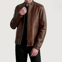 Men&#39;s Moto Style Zen Distressed Brown Slim Fit Leather Biker Jacket - $67.77 CAD+
