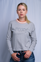 Roxy Women&#39;s Heather Grey Orange Crew Neck L/S T-Shirt (S01) - £10.79 GBP