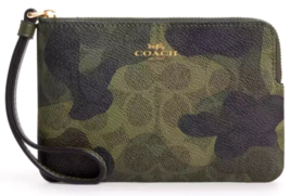 New Coach CW858 Corner Zip Wristlet Signature Coated Canvas Dark Cypress... - $41.76