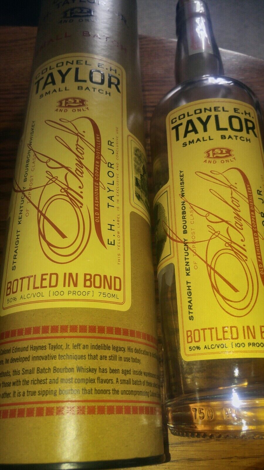 Colonel eh taylor small batch bourbon whiskey bottle with tube buffalo