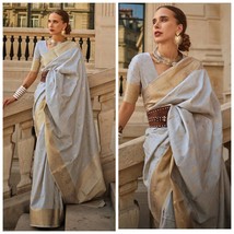 Grey Banarasi Silk Saree With Blouse Piece, Free Shipping, Gift for her,  SALE S - £63.16 GBP