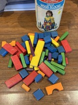 Vintage Playskool Colored Wood Blocks With Canister No Lid - £15.02 GBP