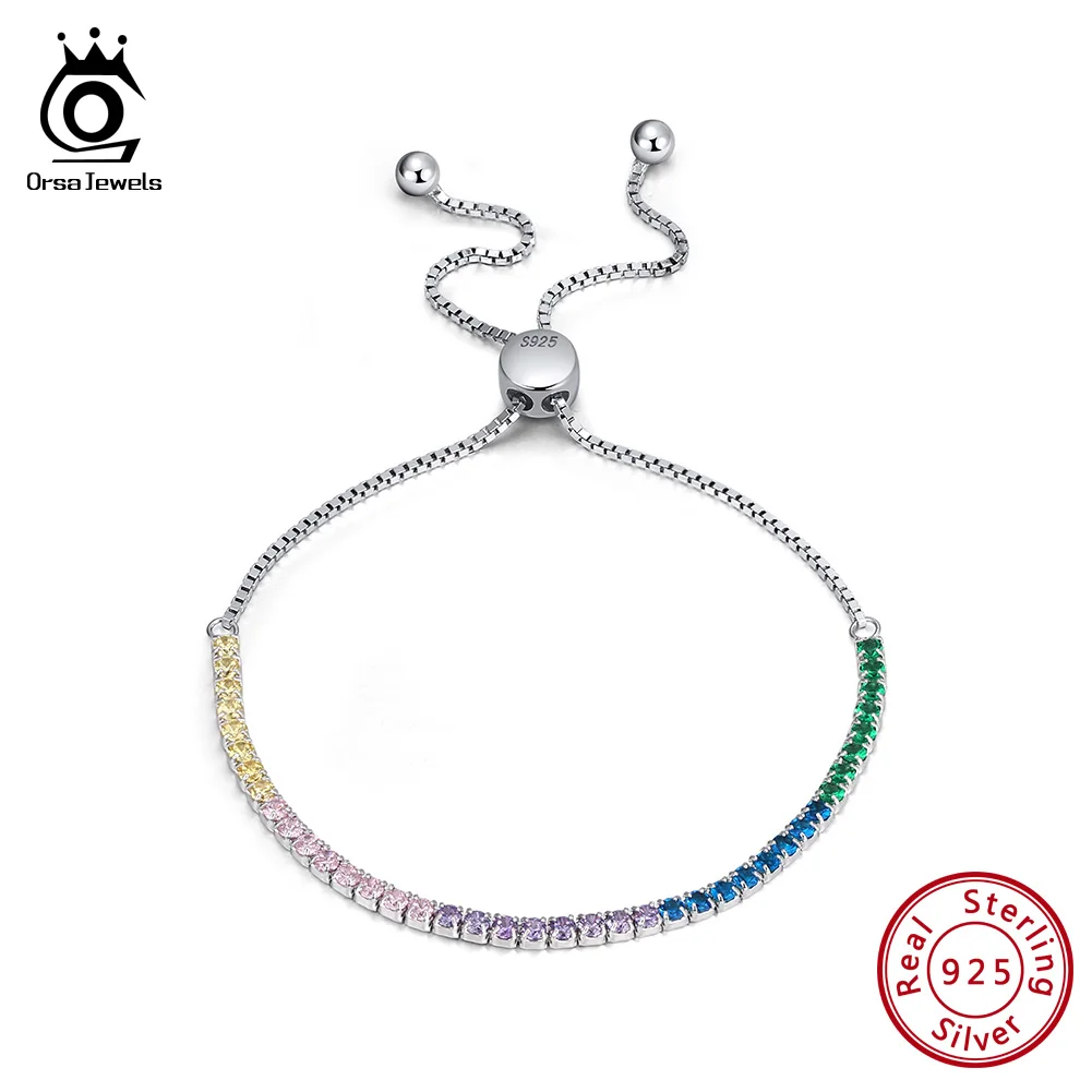 Real 925 Sterling Silver Women Bracelets Sparkling AAA CZ Blue Pink Green Stone  - £31.05 GBP