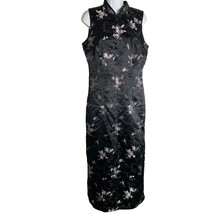 Vintage 90s Robbie Bee Qipao Cheongsam Dress 10 Black Floral Maxi Frog B... - £61.97 GBP