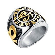 Ring Egyptian Eye of Horus Cross of Life Symbol Gold &amp; Silver Stainless S.7-14 - £15.81 GBP