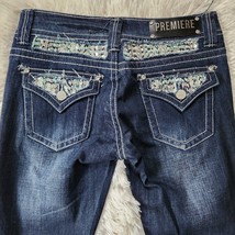 Rue 21 Premiere Jeans Women&#39;s Size 5/6 Dark Stone Wash Denim Rhinestones Sequin - £15.80 GBP