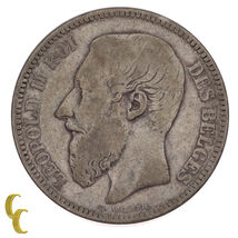 1867 Belgique Belge 2 Francs Pièce Argent Très Fin État Km #30.1 - $1,910.65 MXN