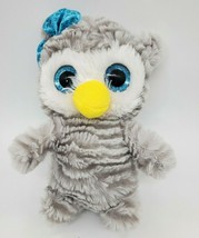 MTY Furry Girl Owl Gray White Big Sparkle Blue Eyes 9&quot; Plush Stuffed Toy... - $9.99