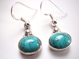 Simulated Turquoise Oval 925 Sterling Silver Dangle Earrings  get exact earrings - $8.09