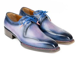 Paul Parkman Mens Shoes Derby Pink Navy Blue Welted Hand-Painted Leather... - $599.99