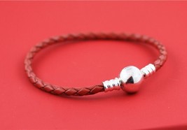 925 Sterling Silver Round Clasp Moments Red Leather Bracelet Fit Moments Charms - £15.06 GBP