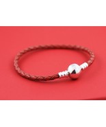 925 Sterling Silver Round Clasp Moments Red Leather Bracelet Fit Moments... - £14.98 GBP