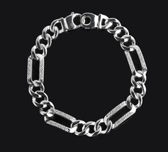 0.55 Ct Men&#39;s Diamond Figaro Link Bracelet 14k Solid White Gold - £2,367.83 GBP