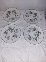 Halsey Fine China Chantilly 4 Bread and Butter Plates Pink Gray Floral  - £11.78 GBP
