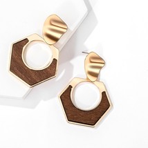ZWC Vintage Wooden Metal Geometry Stitching Drop Earrings For Women Party Brown  - £8.48 GBP
