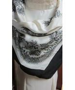&quot;BLACK FLORAL BORDER ON IVORY&quot; - CLASSIC VINTAGE SILK SCARF - £6.97 GBP