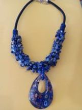 African Lapis Lazuli &amp; Blue Murano Chunky Statement Necklace 20&quot; Retail $75 - $30.00