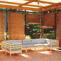  Garden Lounge Set Gray Solid pine wood, 100% polyester 7 Piece Set - $1,720.56 CAD