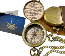 Graduation Gift. Gift for Grandson Brass Pocket Compass Gift by Grandfather Gift - £21.51 GBP