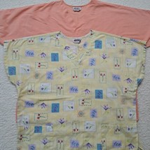 Womens Scrub Tops Lot of 2 Jasco Size 2XL Floral Theme Spring Colors Peach  - £12.34 GBP