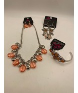 NWT Paparazzi Amber &amp; Silver Tone Set Necklace, Cuff Bracelet and Earrings - £11.68 GBP