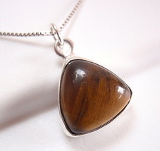 Tiger Eye Triangle 925 Sterling Silver Pendant Pyramid New - £7.08 GBP