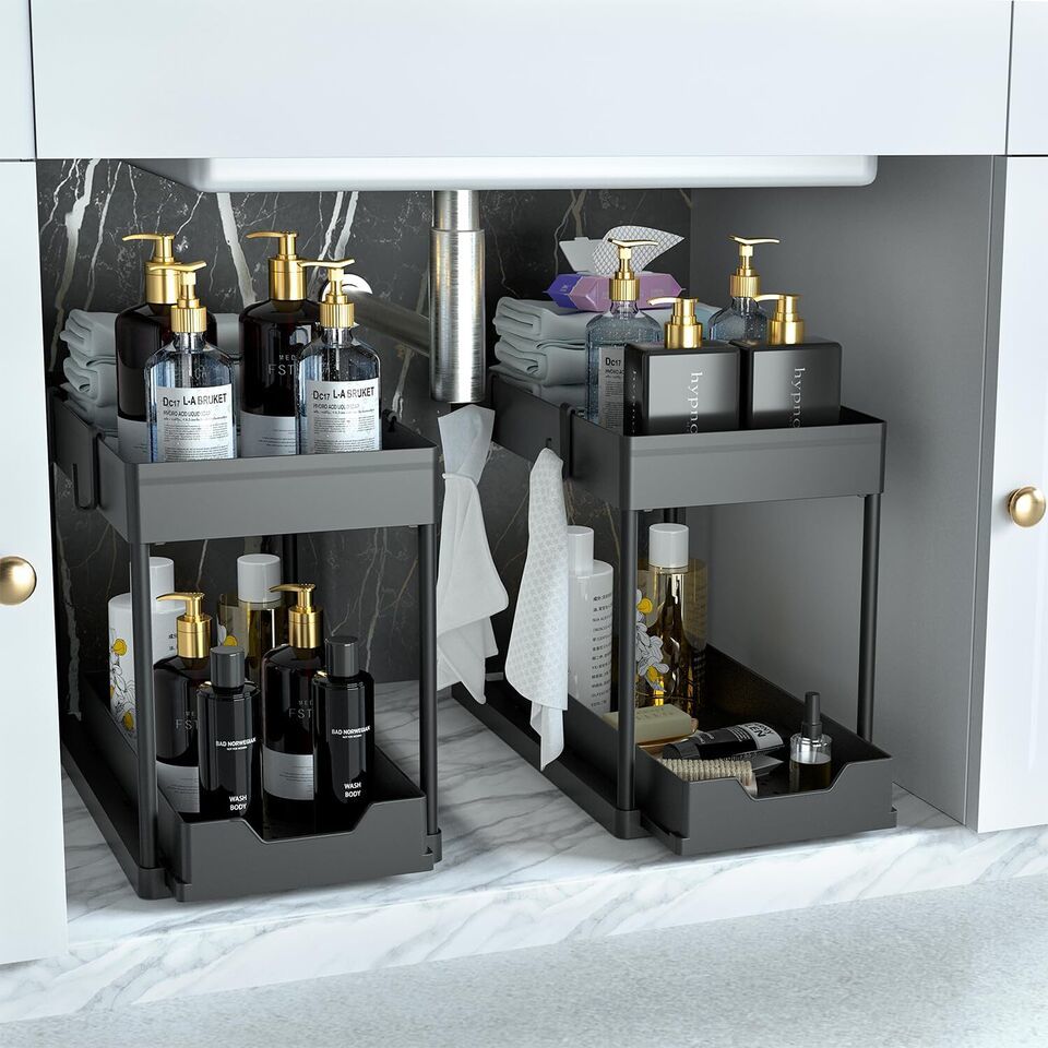 Bathroom Cabinet Organizer, 2 Tier Sliding Cabinet Basket Organizer - $119.97