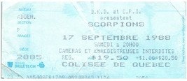 Vintage Scorpions Concert Ticket Stub September 17 1988 Colisee De Quebec - £19.41 GBP
