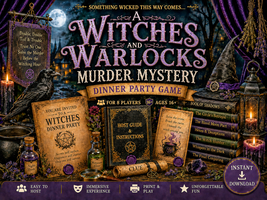 Witches and Warlocks, murder mystery dinner party game. Instant Download... - $16.95