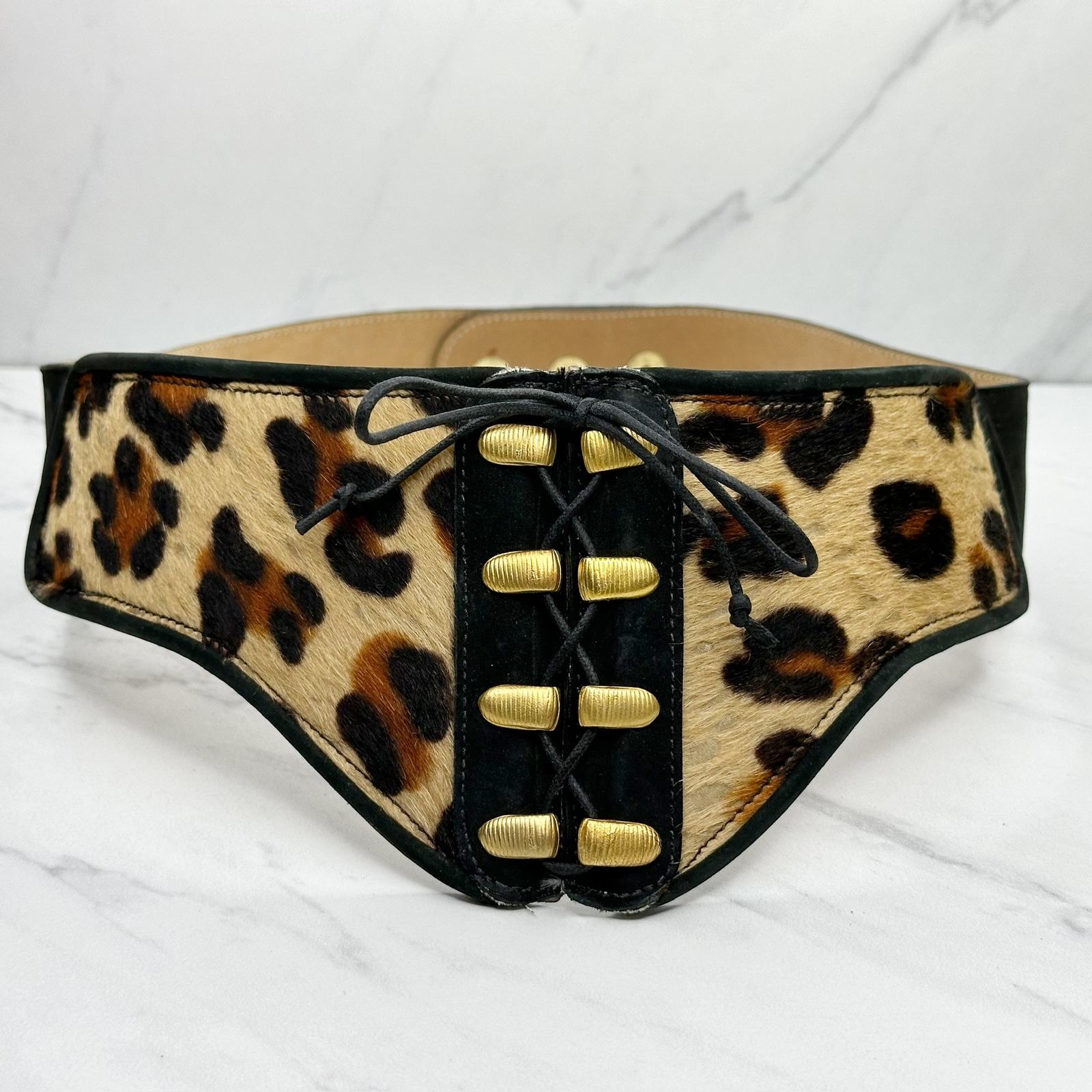 Primary image for Leatherock Vintage 1994 Genuine Leather Leopard Print Corset Belt Size Medium M