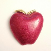 Vintage Red Apple Gold Tone Enamel Brooch Pin Fruit School Teacher... 2&quot; - $19.99