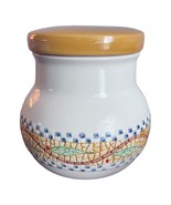 Vintage Ceramic Canister With Yellow Lid Mosaic Design Bulbous Shape 6&quot; ... - $14.84