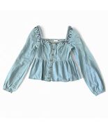 Aeropostale Square Neck Long Sleeve Embroidered Denim Top Sz M - $447.34 MXN